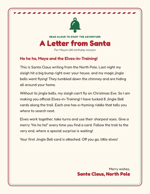 Santa’s Jingle Bell Rescue printable briefing page