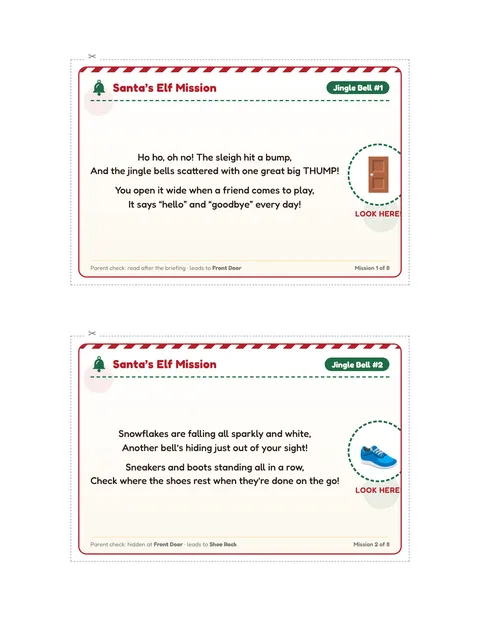 Santa’s Jingle Bell Rescue printable cards page