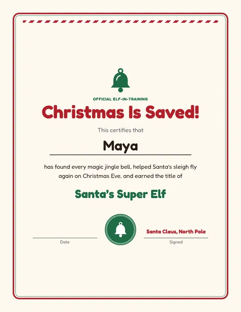 Santa’s Jingle Bell Rescue printable cert page