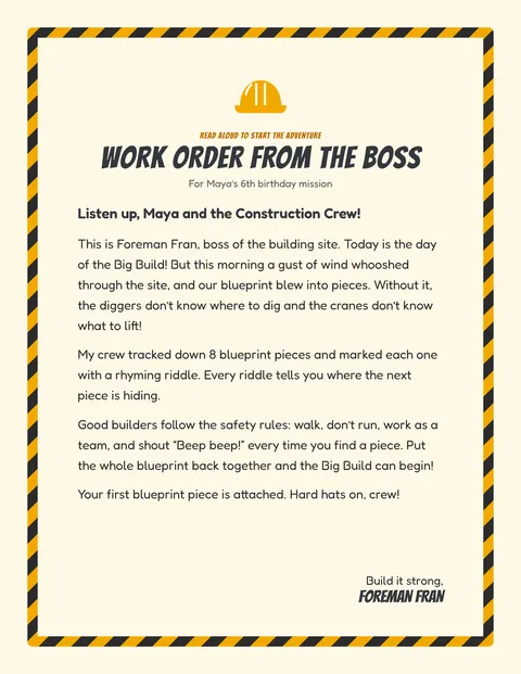 Construction Crew Big Build printable briefing page