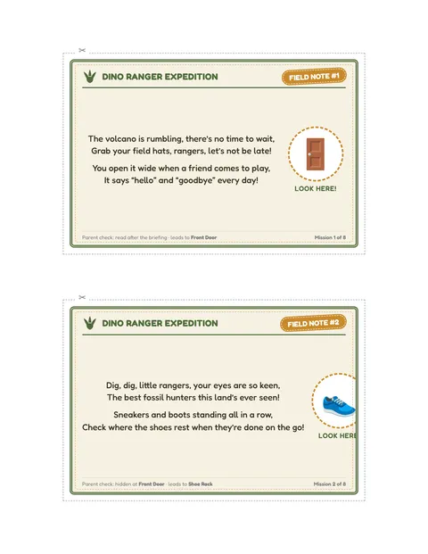 Dino Fossil Recovery Mission printable cards page