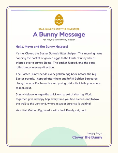 Golden Egg Easter Hunt printable briefing page