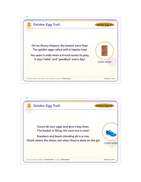 Golden Egg Easter Hunt printable cards page