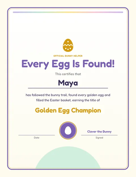 Golden Egg Easter Hunt printable cert page
