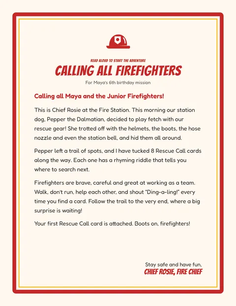 Fire Station Rescue Run printable briefing page