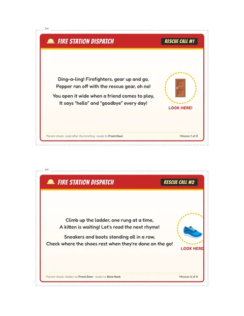 Fire Station Rescue Run printable cards page