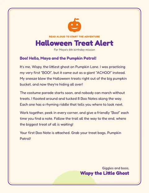 Not-So-Spooky Halloween Hunt printable briefing page