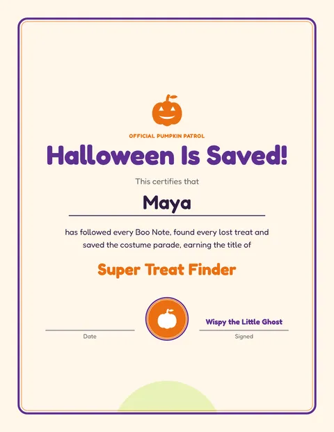 Not-So-Spooky Halloween Hunt printable cert page