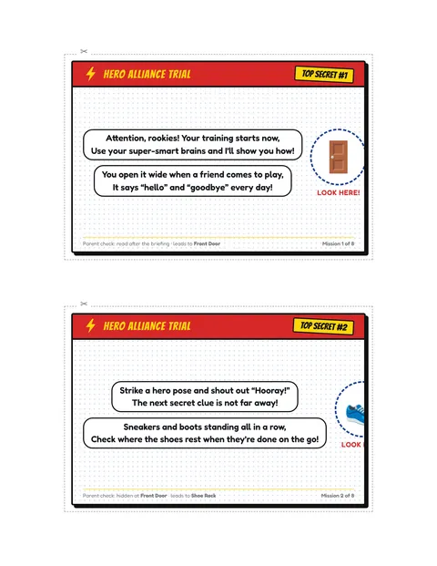 Superhero Secret HQ Trial printable cards page