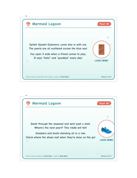 Mermaid Lagoon Treasure printable cards page