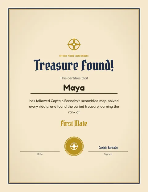 Pirate Captain’s Lost Ledger printable cert page