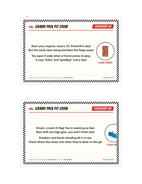 Race Car Grand Prix Chase printable cards page