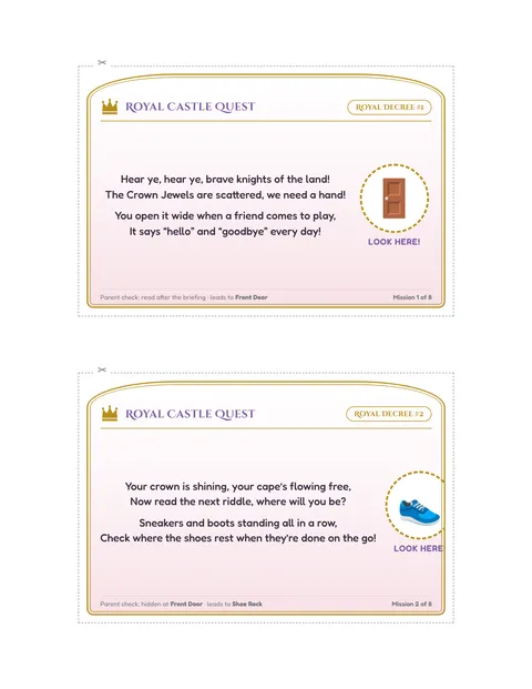 Royal Castle Garden Quest printable cards page