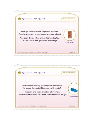 Royal Castle Garden Quest printable hunt page