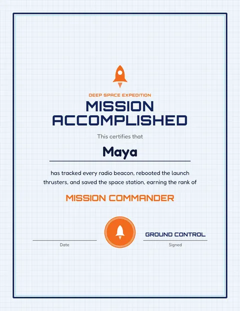 Certificate with Maya’s name