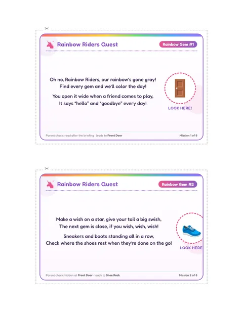 Unicorn Rainbow Quest printable cards page