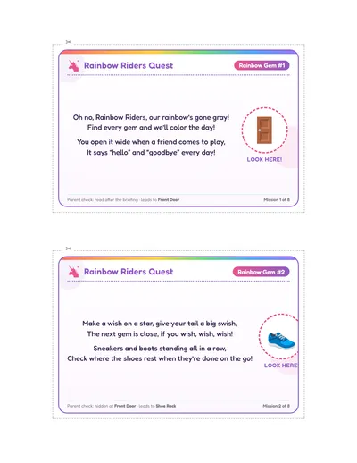 Unicorn Rainbow Quest printable hunt page