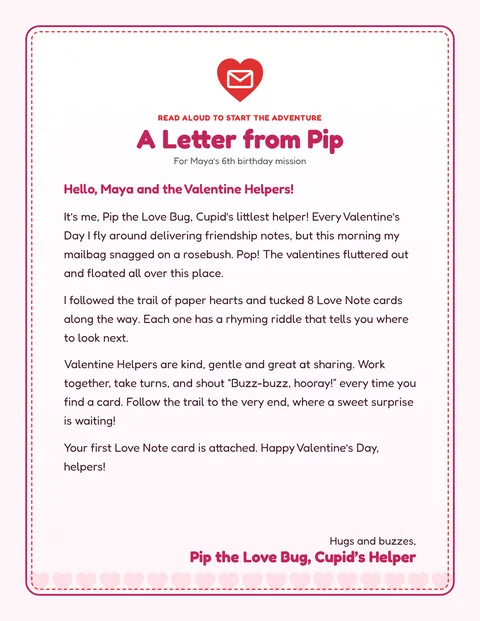 Valentine Friendship Delivery printable briefing page