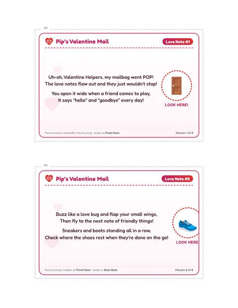 Valentine Friendship Delivery printable cards page