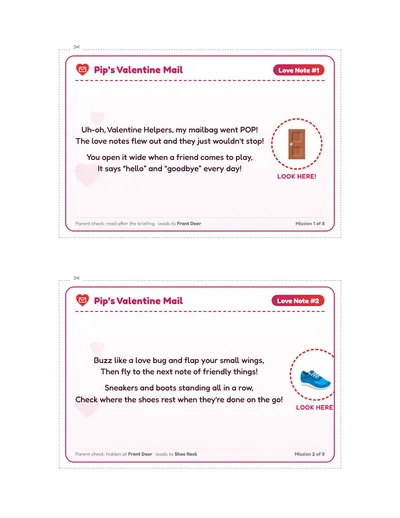 Valentine Friendship Delivery printable hunt page