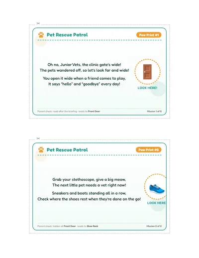 Pet Rescue Vet Quest printable hunt page